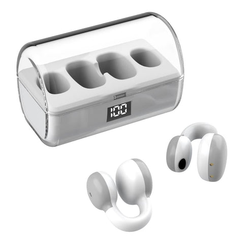 Ear Clip Type Sound Conduction Concept Bluetooth Earphone Digital Display Charging Case White Earbuds