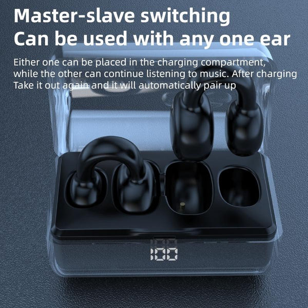 Ear Clip Type Sound Conduction Concept Bluetooth Earphone Digital Display Charging Case White Earbuds