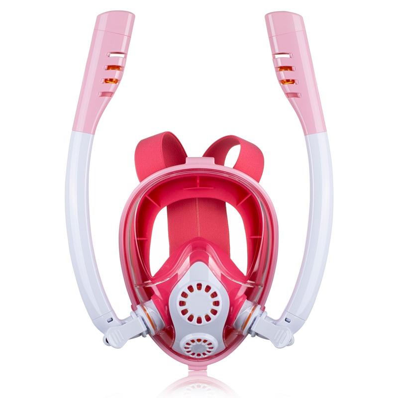 Full Dry Silicone Kids Diving Mask With Double Tubes White Pink Masks