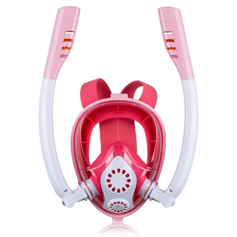 Full Dry Silicone Kids Diving Mask With Double Tubes White Pink Masks
