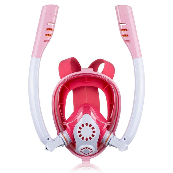 Full Dry Silicone Kids Diving Mask With Double Tubes White Pink Masks