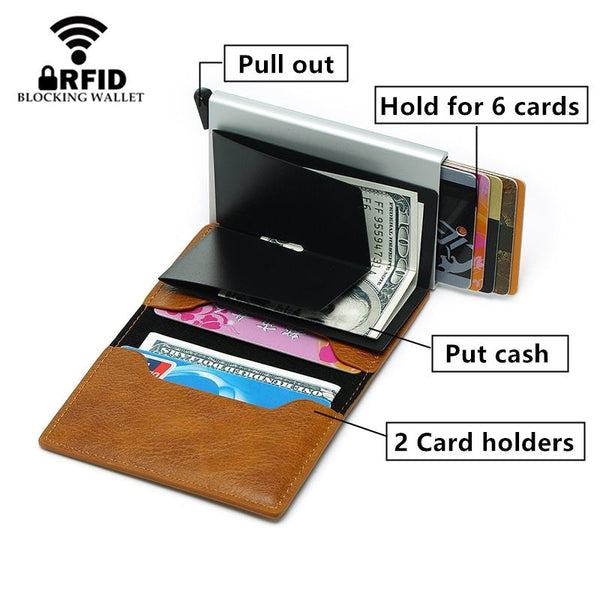 Anti Magnetic Rfid Leather Metal Wallet Universal Fit Blue Wallets