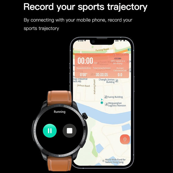 1.39 Inch Ip67 Waterproof Leather Band Smart Watch Supports Bluetooth Call / Blood Oxygen Body Temperature Monitoring Brown Smart Watches