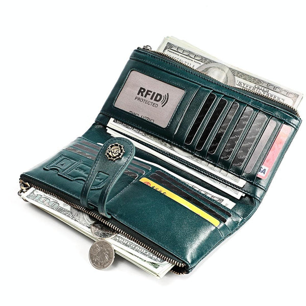 Rfid Leather Wallet With Card Slots For Women Blue Wallets