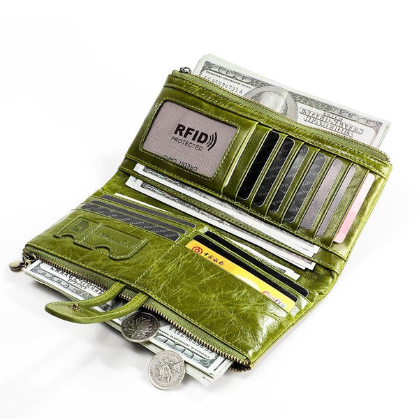 Rfid Leather Wallet With Card Slots For Women Blue Wallets