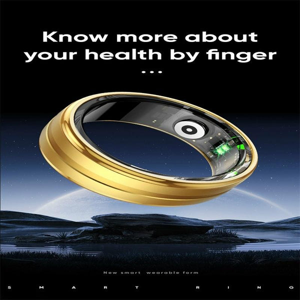Smart Ring With Heart Rate Blood Oxygen Sleep Monitoring & Sports Modes Size 9 Gold Activity Trackers