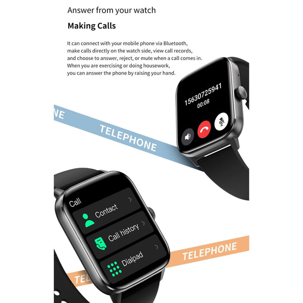 1.91 Inch Bt5.2 Smart Sport Watch Sleep Heart Rate Oxygen Temp Blood Pressure Monitor_Black Smart Watches