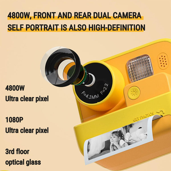 2 Inch Dual Lens Instant Print Camera For Children 4800W Pixel_Yellow Digital Cameras