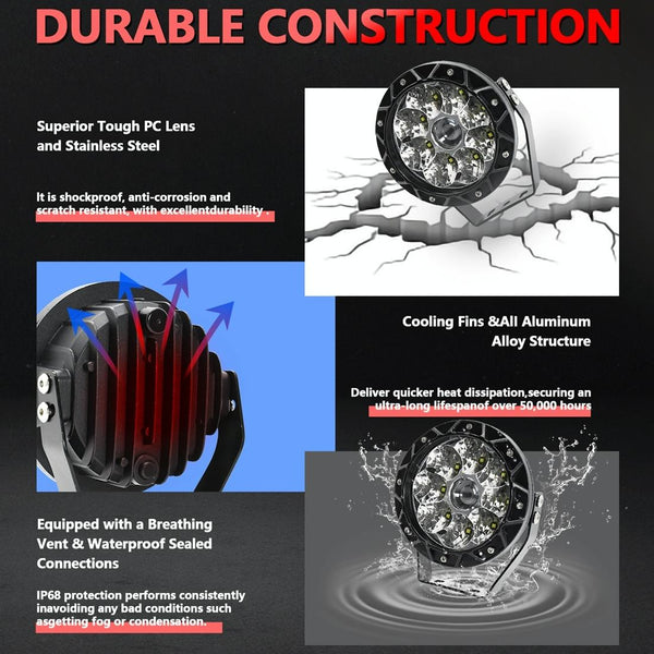 38W 4000Lm / 6000K Off Road Vehicle Round Work Light Yellow Light Bulbs