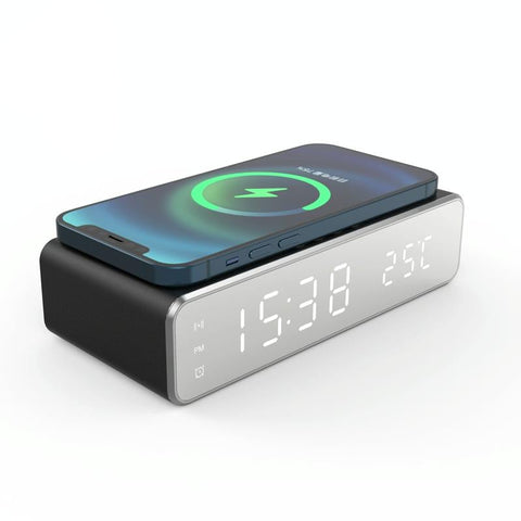 Wireless Charging Desktop Phone With Clock & Temperature Display Black Chargers & Cradles