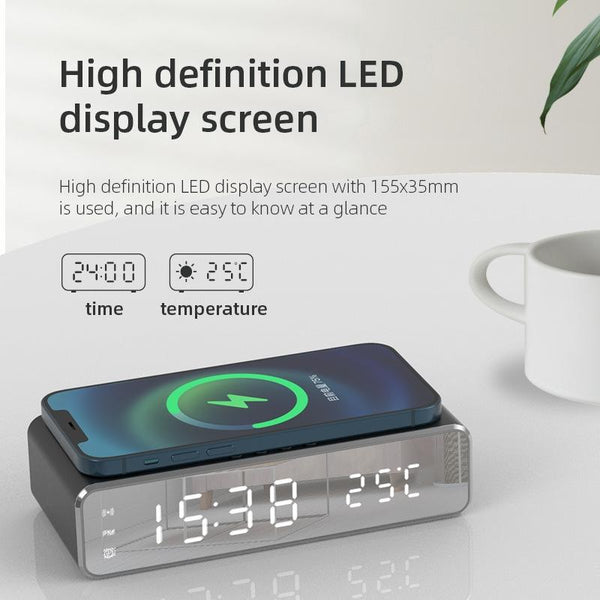 Wireless Charging Desktop Phone With Clock & Temperature Display Black Chargers & Cradles