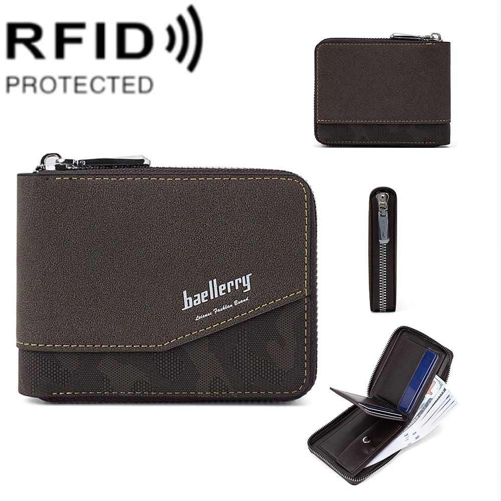 Retro Rfid Blocking Zip Wallet With Short Coin Pocket Coffee Wallets