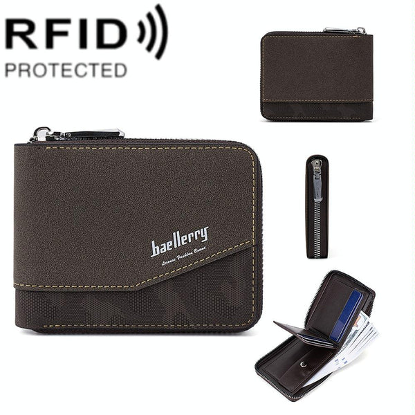 Retro Rfid Blocking Zip Wallet With Short Coin Pocket Coffee Wallets