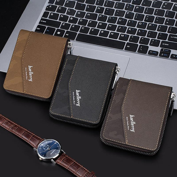 Retro Rfid Blocking Zip Wallet With Short Coin Pocket Coffee Wallets