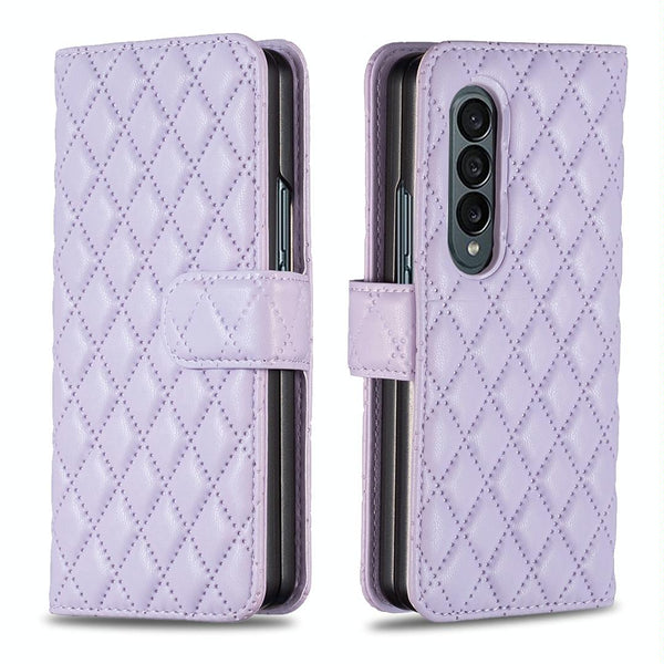 For Samsung Galaxy Z Fold4 5G Diamond Lattice Flip Wallet Case Purple Cases Covers & Skins