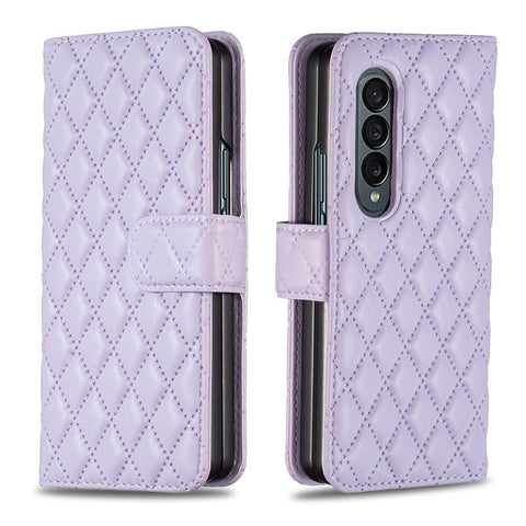 For Samsung Galaxy Z Fold4 5G Diamond Lattice Flip Wallet Case Purple Cases Covers & Skins