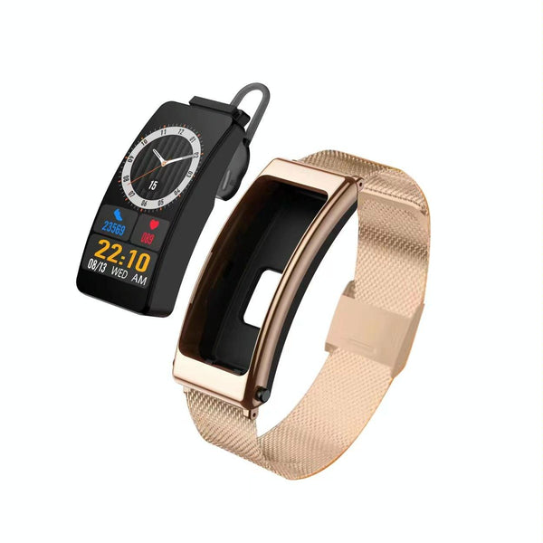 1.14 Inch Steel Band Earphone Detachable Smart Watch Support Bluetooth Call Gold Smart Watches