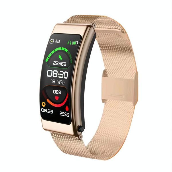 1.14 Inch Steel Band Earphone Detachable Smart Watch Support Bluetooth Call Gold Smart Watches