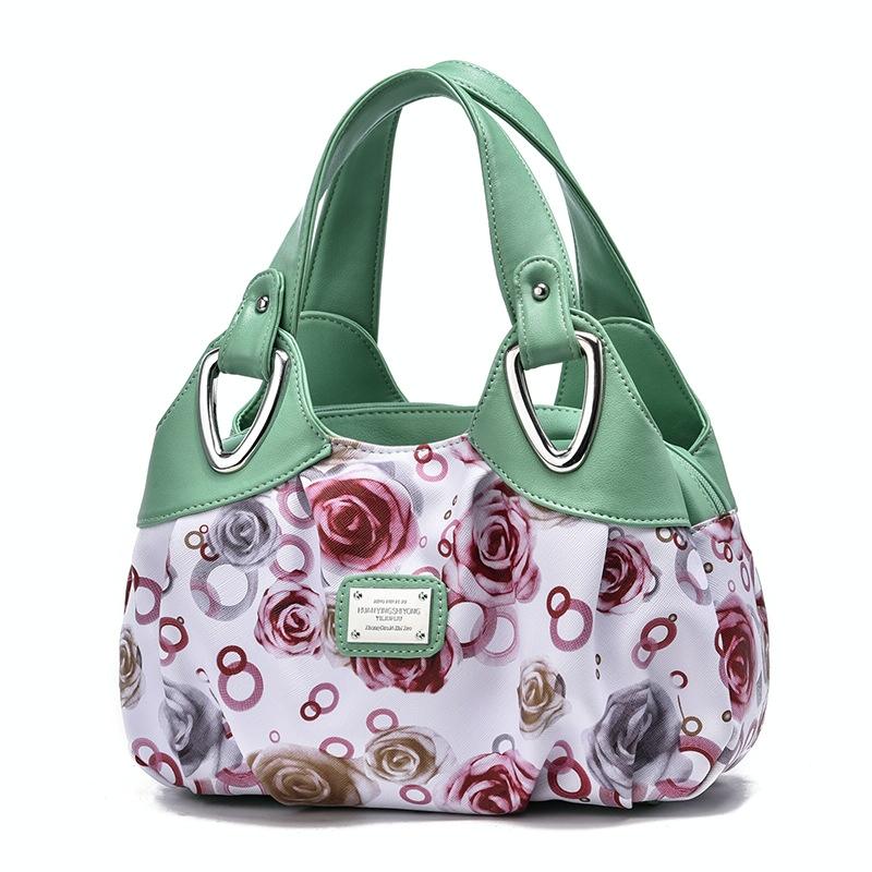 Soft Leather Women Handbag Green Handle Rose Women's Bags & Handbags