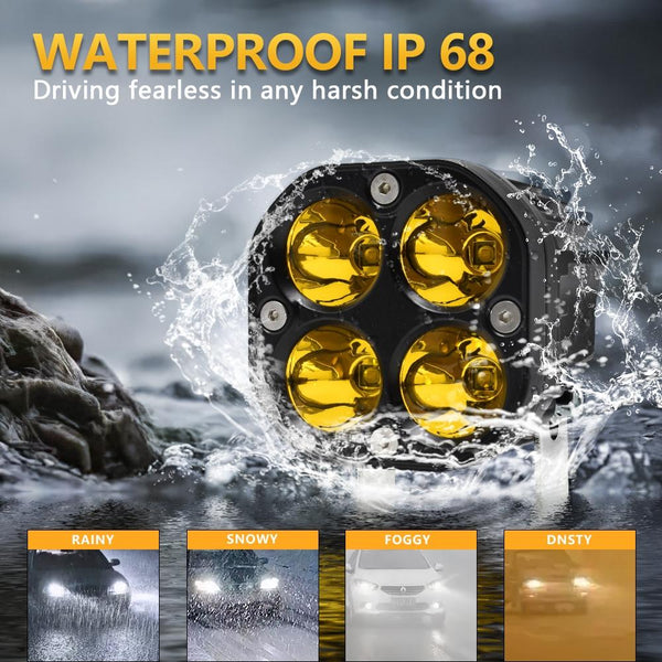 Car 3 Inch 4Leds Continuous Spotlight 20W / 2000Lm 6000K Dc9 80V Yellow Lights