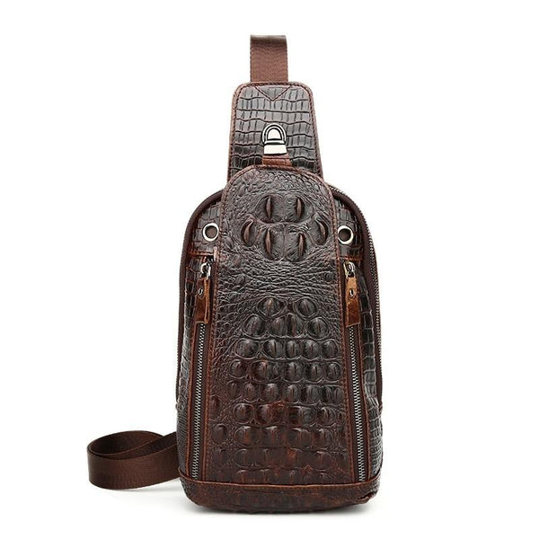 Men Cowhide Crocodile Texture Crossbody Chest Bag One Shoulder Design Head Bags