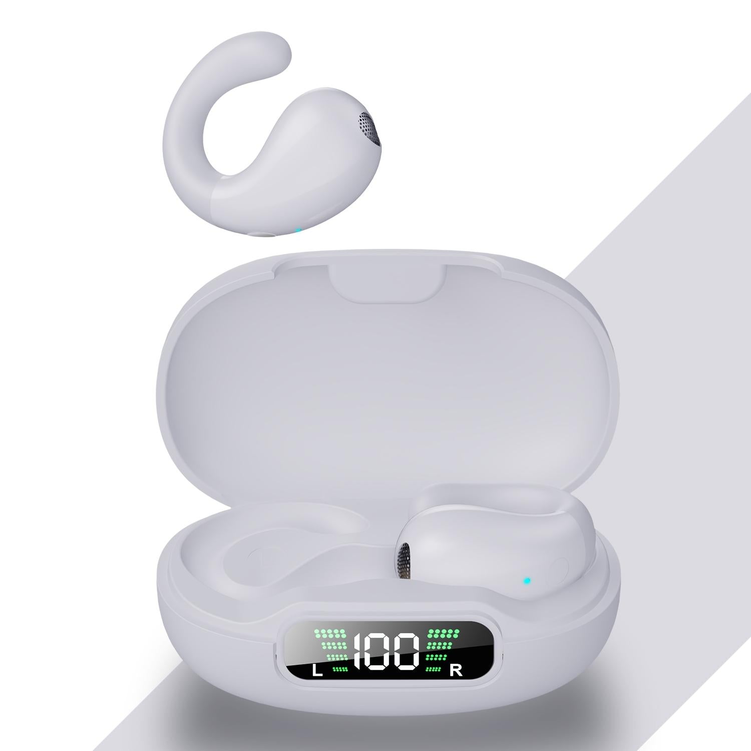 Wireless Bluetooth Earphone With Charging Case Clip On White Earbuds