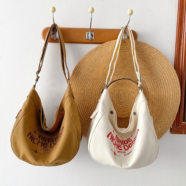 Printed Letter Canvas Tote For Women Spacious And Casual Khaki Women's Bags & Handbags