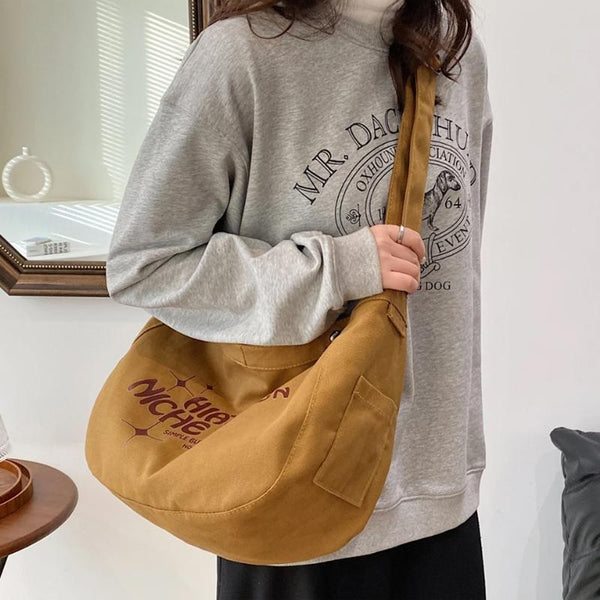 Printed Letter Canvas Tote For Women Spacious And Casual Khaki Women's Bags & Handbags