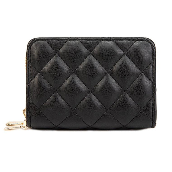 Double Layer Zipper Wallet Multi Card Slot Large Capacity Rhombus Design Black Wallets