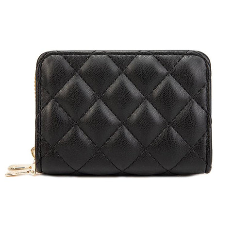 Double Layer Zipper Wallet Multi Card Slot Large Capacity Rhombus Design Black Wallets