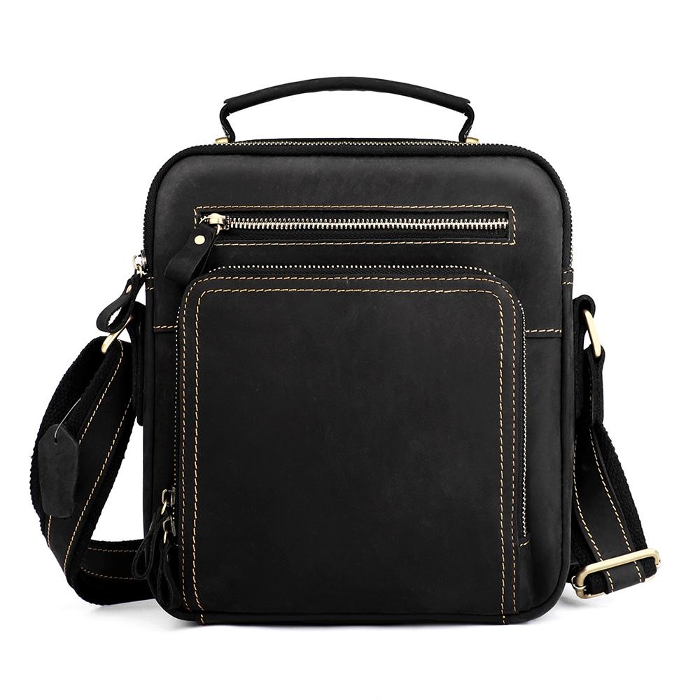 Men Crazy Horse Leather Crossbody Bag Durable & Stylish Black Bags