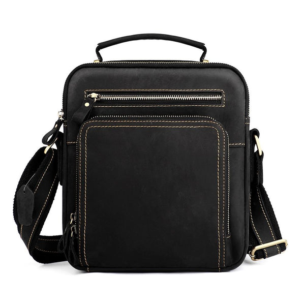 Men Crazy Horse Leather Crossbody Bag Durable & Stylish Black Bags