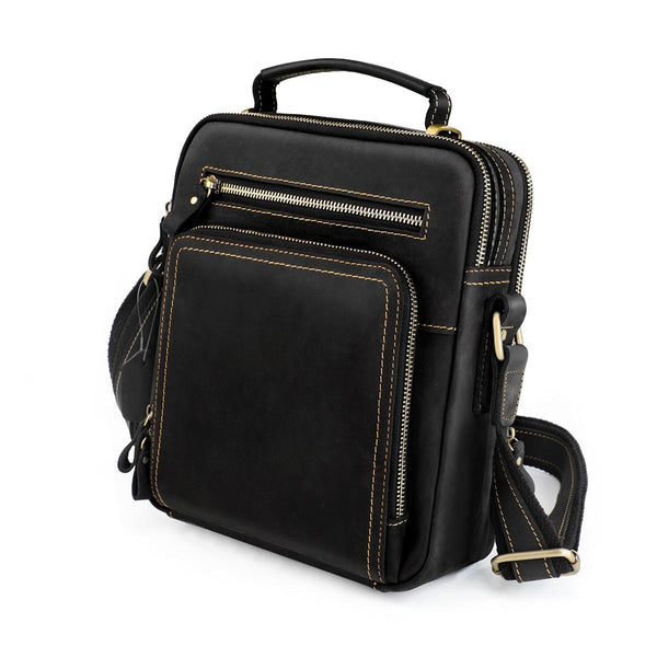 Men Crazy Horse Leather Crossbody Bag Durable & Stylish Black Bags