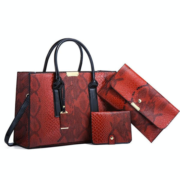 Stylish 3 In 1 Snakeskin Diagonal Handbag Fashionable And Versatile Black Women's Bags & Handbags
