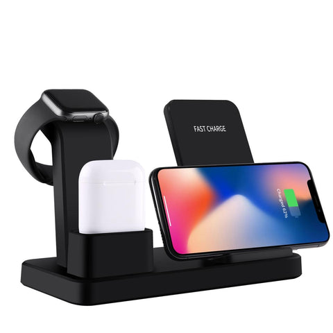 3 In 1 Wireless Charger For Iphone Apple Watch Airpods & Android Black Chargers & Cradles