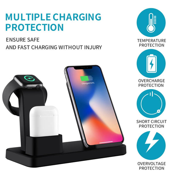 3 In 1 Wireless Charger For Iphone Apple Watch Airpods & Android Black Chargers & Cradles
