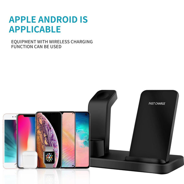 3 In 1 Wireless Charger For Iphone Apple Watch Airpods & Android Black Chargers & Cradles