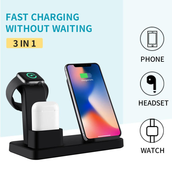 3 In 1 Wireless Charger For Iphone Apple Watch Airpods & Android Black Chargers & Cradles