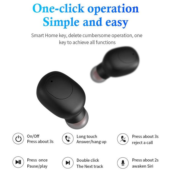 Wireless Sports Bluetooth Earphones Binaural Stereo Black Earbuds