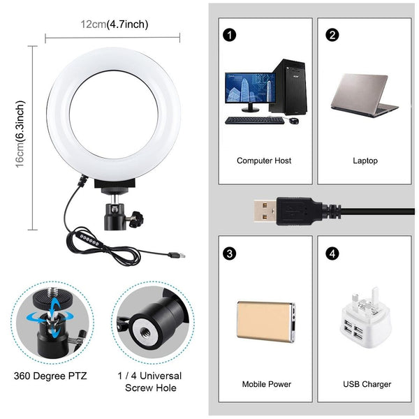 10 Mode Rgbw Led Ring Light With Tripod And Ball Head 4.7 Inch Curved Surface_Black Other Lighting & Studio