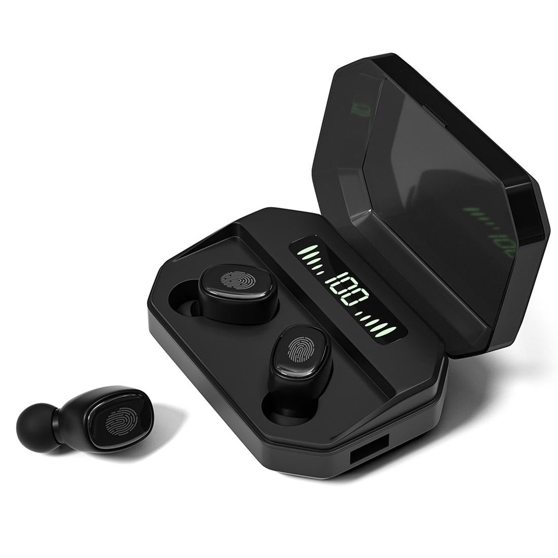 Wireless Bluetooth 5.0 With Touch Display & Charging Case Black Earbuds