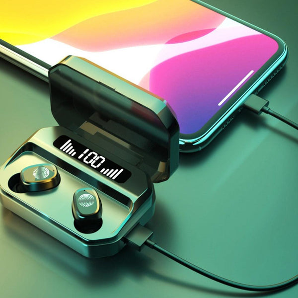 Wireless Bluetooth 5.0 With Touch Display & Charging Case Black Earbuds