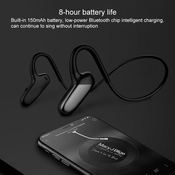 Waterproof Bone Conduction Bluetooth Earphones 5.0 For Sports Black Earbuds
