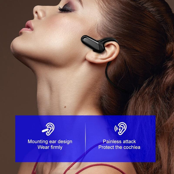 Waterproof Bone Conduction Bluetooth Earphones 5.0 For Sports Black Earbuds