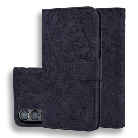 For Samsung Galaxy Z Fold4 5G Dual Mandala Leather Case Embossed Design Black Cases Covers & Skins