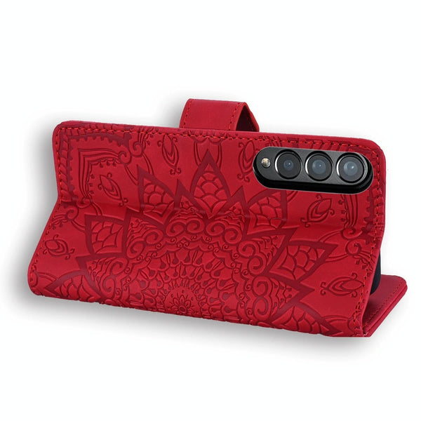 For Samsung Galaxy Z Fold4 5G Dual Mandala Leather Case Embossed Design Black Cases Covers & Skins