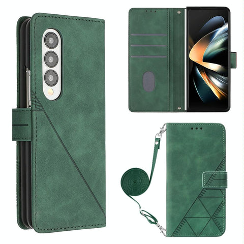 Embossed Leather Flip Crossbody Phone Case 3D Design For Samsung Galaxy Z Fold4 5G Dark Green Other Mobile Accessories
