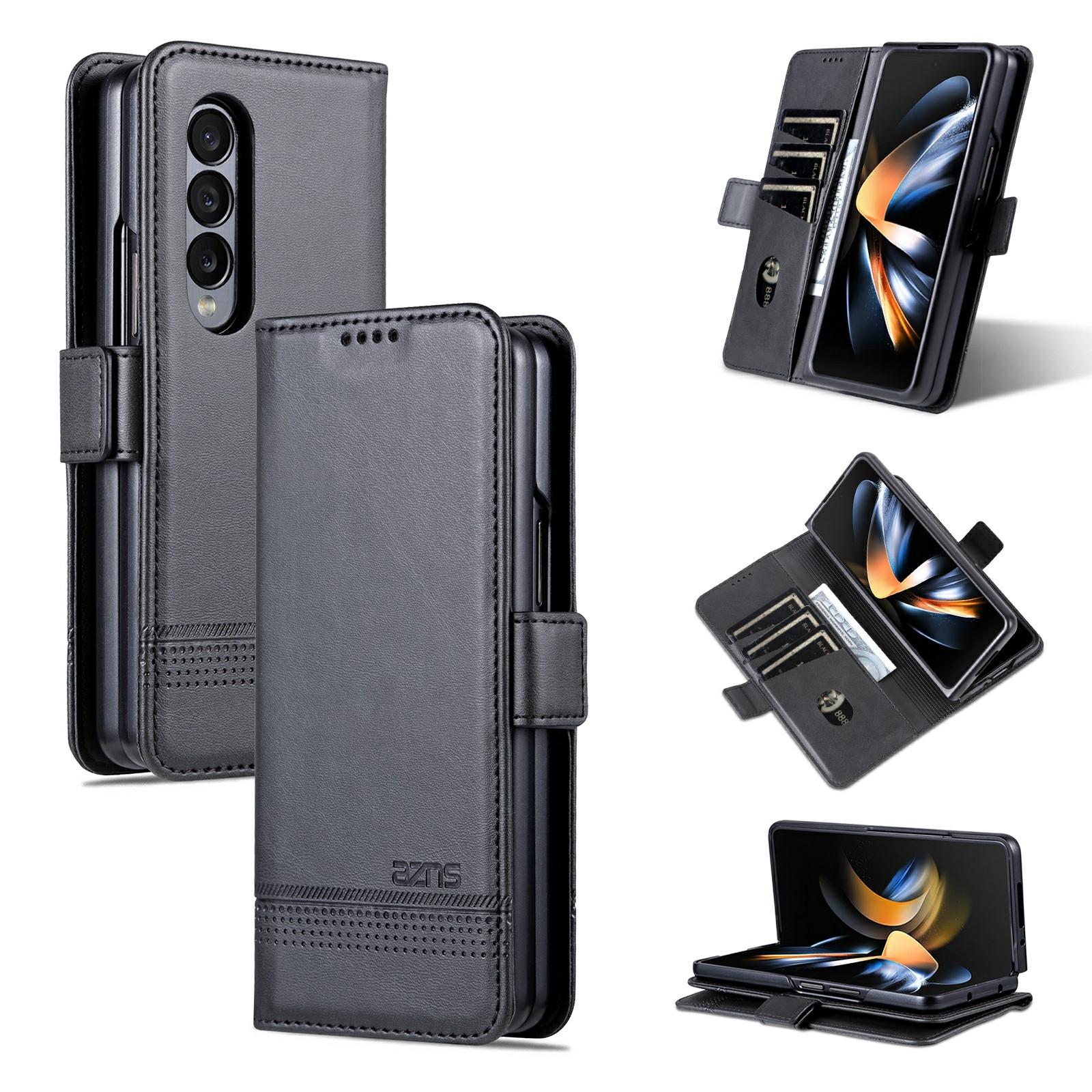 For Samsung Galaxy Z Fold4 5G Leather Magnetic Phone Case Calf Texture Black Cases Covers & Skins