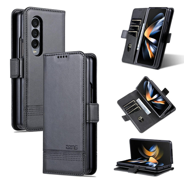 For Samsung Galaxy Z Fold4 5G Leather Magnetic Phone Case Calf Texture Black Cases Covers & Skins