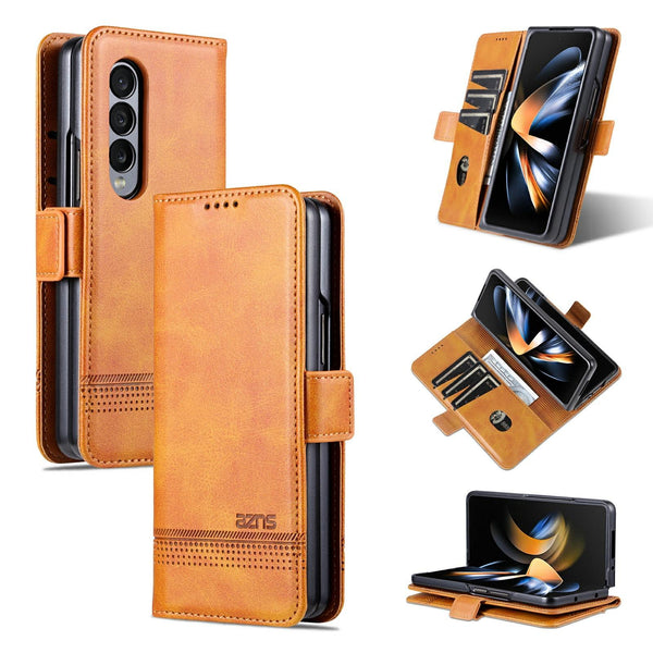 For Samsung Galaxy Z Fold4 5G Leather Magnetic Phone Case Calf Texture Black Cases Covers & Skins
